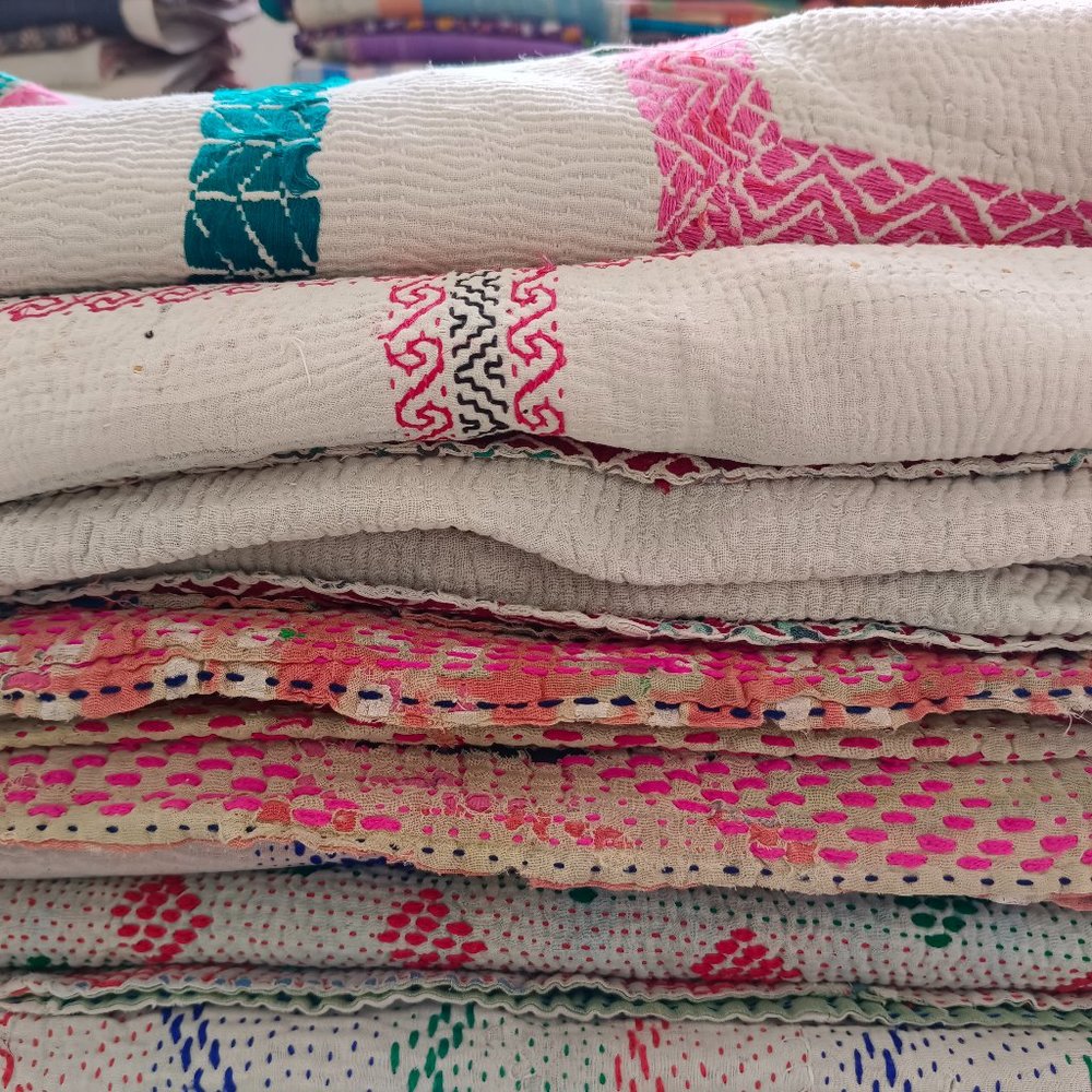 Wholesale Lot Of 10 Vintage Kantha Quilts Handmade Patchwork Reversible Blanket